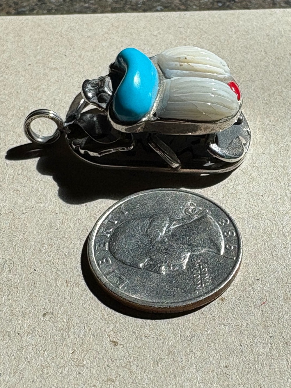 Large Sterling and semi precious stone Egyptian Scarab. She’s GORGEOUS☀️ - Picture 5 of 7